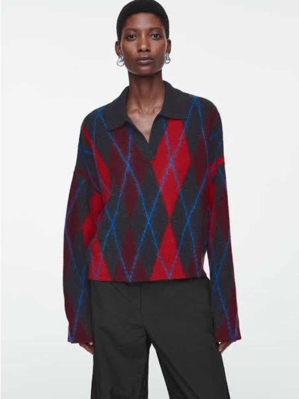 COS Argyle Wool Polo Jumper